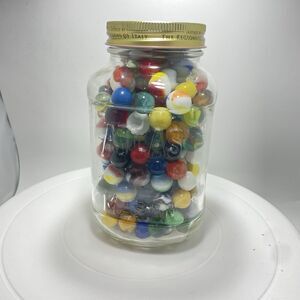 Vtg Glass Marbles Lot in Atlas Mason Jar Mixed Colors Swirls Bulk Common #04